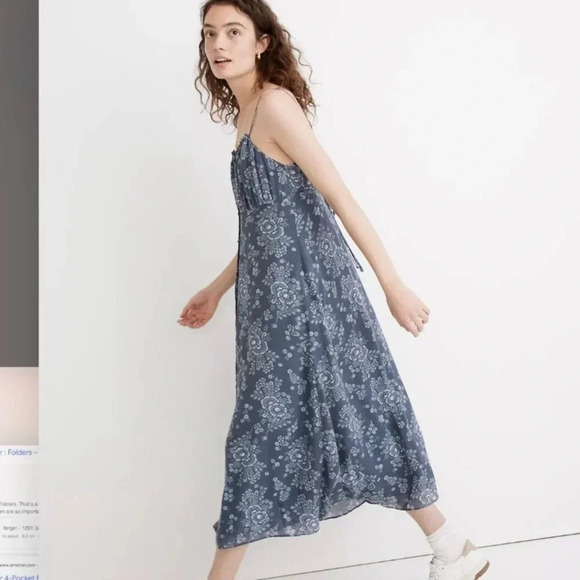 Madewell tie back button front midi dress blue floral sleeveless size 0 J32 - Picture 4 of 14